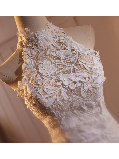 White Mermaid Lace Backless Wedding Dress