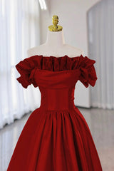Pink Satin Off the Shoulder Pleats Prom Dress