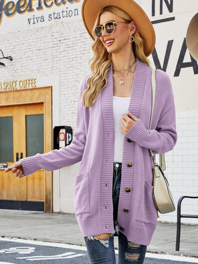 Retro V-neck Pocket Sweater Coat