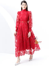 Embroidered Lantern Sleeves Lace Dress