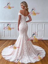 White Mermaid Lace Off Shoulder Wedding Dress
