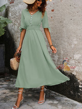 Casual High Waist Elastic V-neck Solid Color Dress