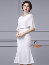 White Scoop Neck Chain Mother Of The Bride Dress