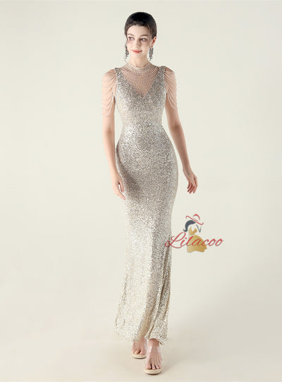 Mermaid Sequins Sleeveless Beading Prom Dress