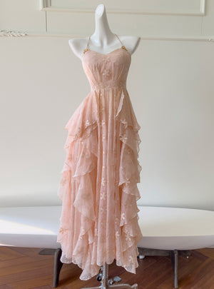 Halter Embroidered Irregular Dress