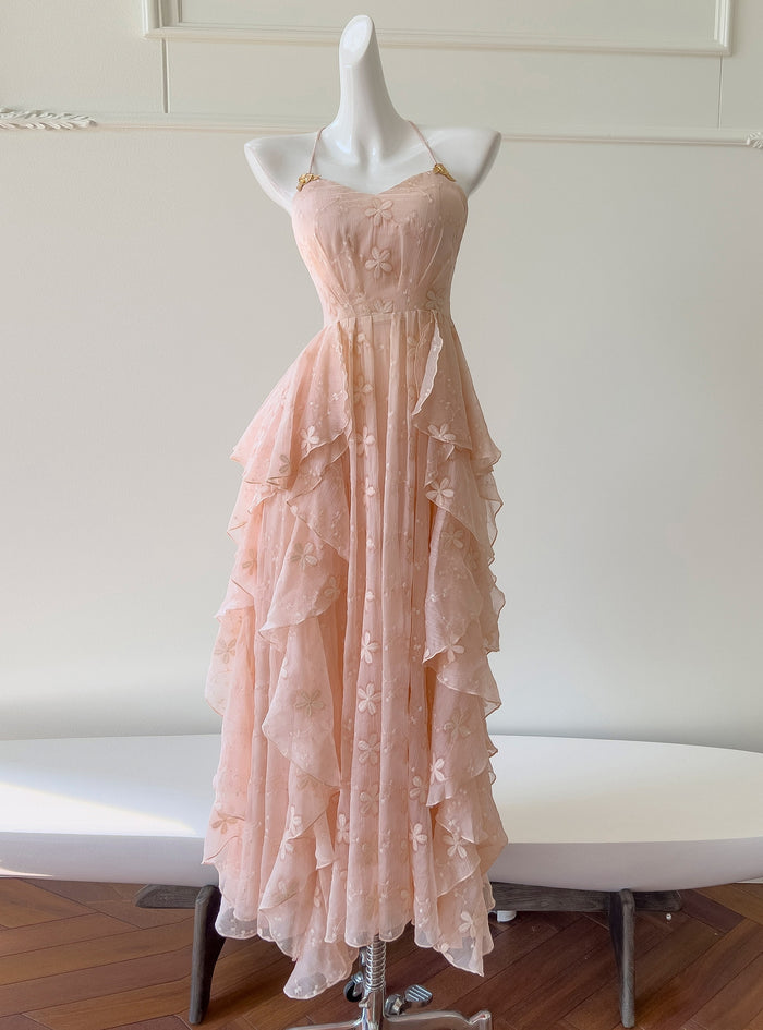 Halter Embroidered Irregular Dress