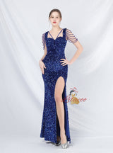 Mermaid Sequins Straps Beading Prom Dress