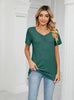Thin V-neck Pleated Casual T-shirt