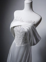 Simple White Satin Lace Strapless Wedding Dress