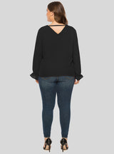 V-neck Puff Sleeves Long-sleeved Chiffon Shirt