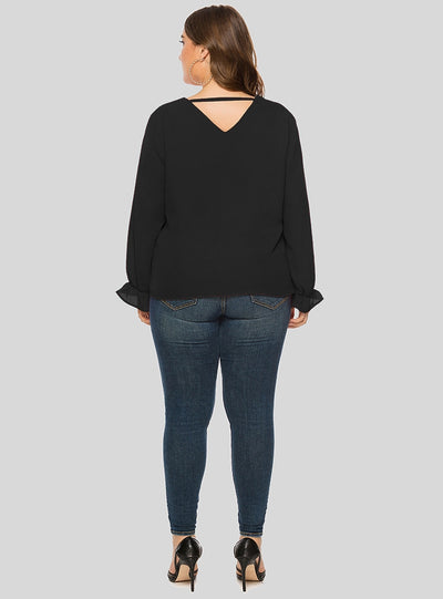 V-neck Puff Sleeves Long-sleeved Chiffon Shirt