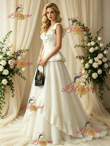 Ivory Tulle V-neck Button Wedding Dress
