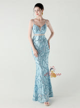 Mermaid Sequins Spaghetti Straps Beading Prom Dress