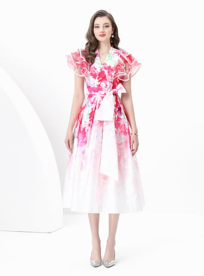 Women V-neck Slim Printed Dress