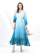 V-neck Flared Sleeve Gradient Dress