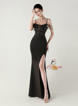 Mermaid Spaghetti Straps Sequins Beading Prom Dress