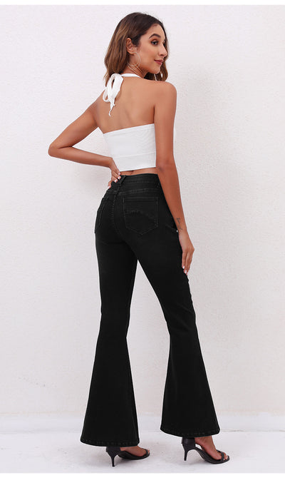 Stretch Front Split Black Flared Jeans