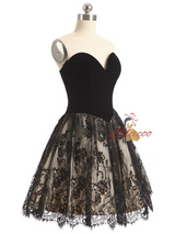 Black Velvet Tulle Lace Sweetheart Homecoming Dress