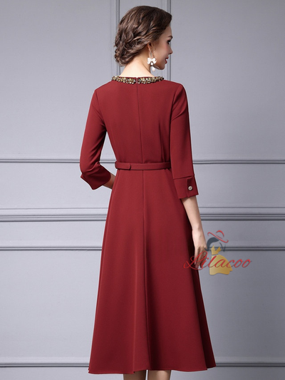 Burgundy Short Sleeve Mother Of The Bride Dress