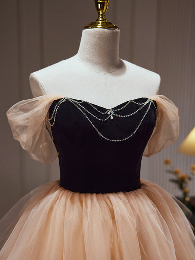 Champagne Tulle Beading Homecoming Dress