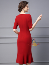 Red Short Sleeve Mother Of The Bride Dress