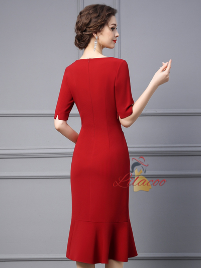 Red Short Sleeve Mother Of The Bride Dress