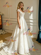 White V-neck Lace Wedding Dress