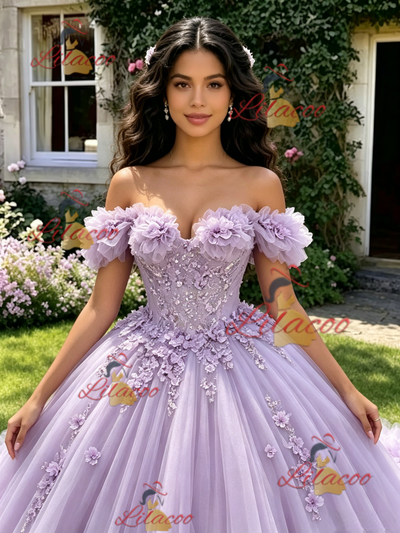 Purple Off the Shoulder Appliques Quinceanera Dress