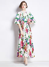 Short-sleeved Beaded Slim Printed Dress