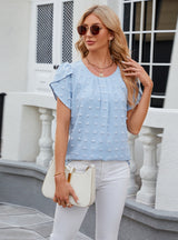 Jacquard Round Neck Short Sleeve Chiffon Shirt