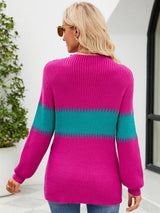 Contrast Stitching Semi-turtleneck Loose Sweater
