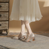 Thick Heel Beads Wedding Dress Shoes