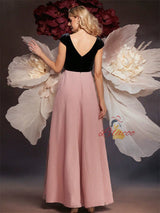 Black Velvet Cap Sleeve Beading Prom Dress