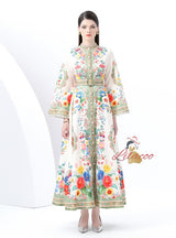 Palace Wind Horn Sleeve Button Printed Dress