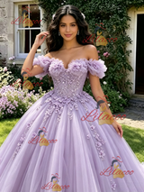 Purple Off the Shoulder Appliques Quinceanera Dress