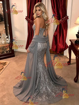 Gray Mermaid Sequins Strapless Prom Dress