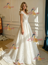 White V-neck Lace Wedding Dress