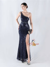 Mermaid Sequins One Shoulder Beading Prom Dress
