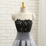 Gray Satin Lace Strapless Homecoming Dress