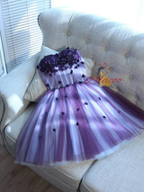Purple Tulle Strapless Beading Flower Homecoming Dress