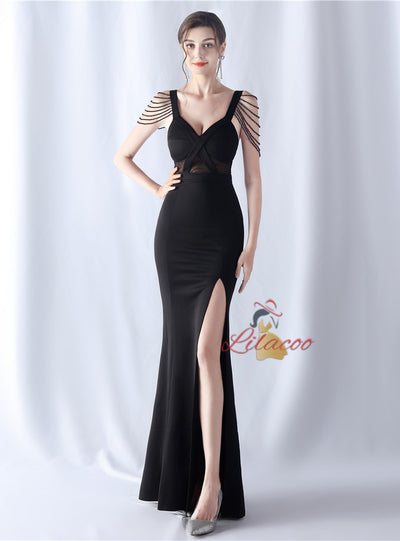 Sexy Straps Split Beading Prom Dress