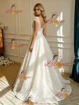 White V-neck Lace Wedding Dress