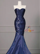 Navy Blue Mermaid Sweetheart Pleats Prom Dress