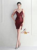 Spaghetti Straps Beading Short Prom Dress