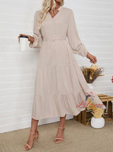 Leisure Collar Long Sleeve Solid Color Dress