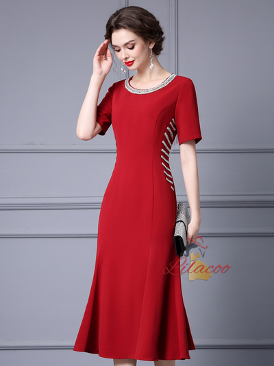 Red Short Sleeve Mother Of The Bride Dress