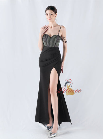 Mermaid Spaghetti Straps Beading Split Prom Dress