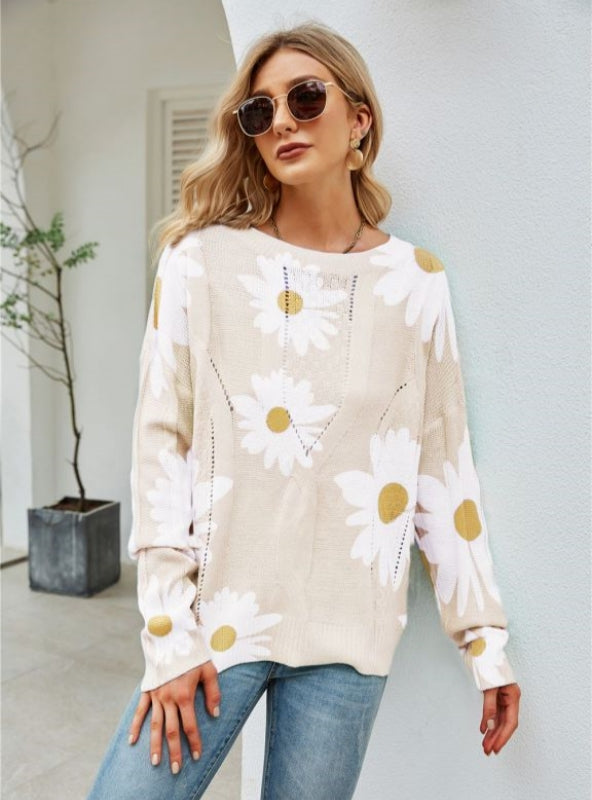 Women Sunflower Flower Sweater
