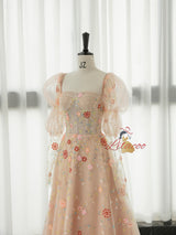 Champagne Tulle Sequins Prom Dress