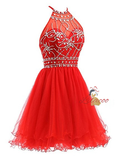 Black Tulle Halter Backless Homecoming Dress